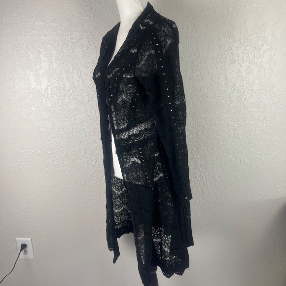 VOCAL Lace Open Front Cardigan Sz Small Studded Whimsigoth Black - Picture 9 of 12
